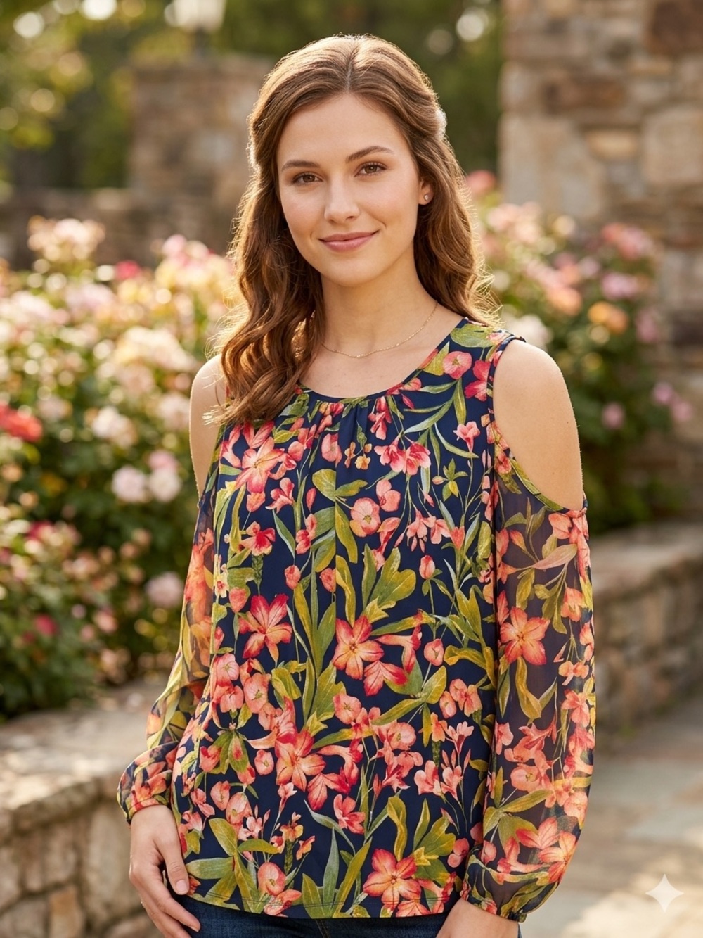 Karl Lagerfeld Navy Floral Sleeveless Camisole - Pink & Green